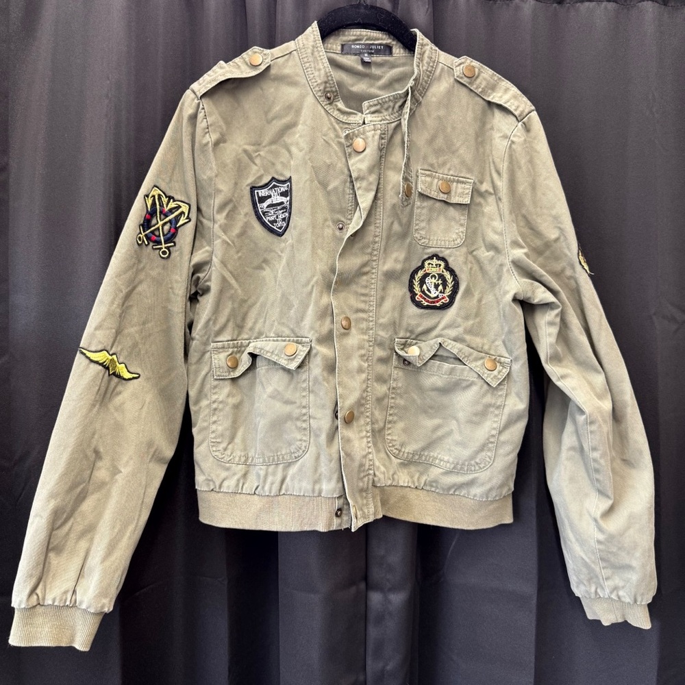 Romeo & Juliet Couture olive Jacket with Embroidered Patches